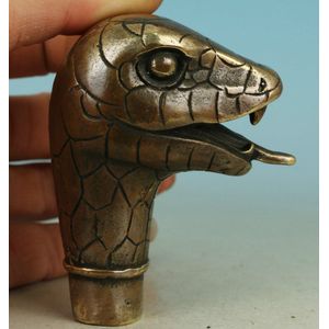 Aziatische Chinese Oude Bronzen Handgemaakte Gesneden Snake Verzamelen Standbeeld Wandelstok Hoofd