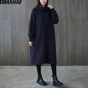 Dimanaf Plus Size Vrouwen Jurk Lange Mouwen Coltrui Winter Herfst Vrouwelijke Vintage Lady Vestidos Dikke Losse Basic Jurk Kleding