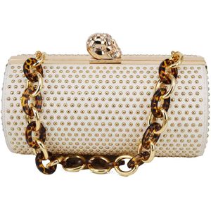 Gouden Klinknagel Cilinder Schedel Luxe Schoudertassen Keten Handtassen Vrouwelijke Messenger Bag