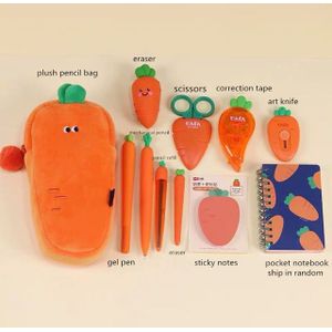 Kawaii Briefpapier Set Creatieve Wortel Serie Siliconen Zachte Etui Penhouder Organizer Bag Student Kids