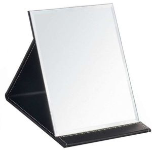Zwart Pu Cover Reizen Spiegel Opvouwbare Pocket Draagbare Rechthoekige Spiegel Make Vouwen Compact Desktop Tafel Spiegel