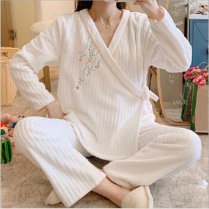 Lente & Fall Flanel Dames Pyjama Set V-hals Zwangere Vrouwen Pyjama Borstvoeding Kleding Printing Nachtkleding HomewearX206