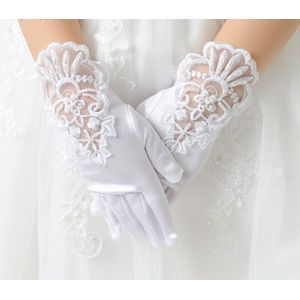 Retail Elengent Bloem Meisje Jurk Handschoenen Satijn Zijde Handschoenen Witte Korte Handschoenen M/L Size 4-14Yrs