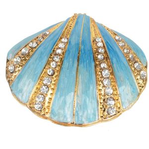 Zee jacobsschelp shell Dier Trinket Sieraden Ring Box Novelty voor Haar Pewter Collectible Nautische Craft Decoratie Blauwe kleur
