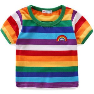 Rainbow Kleurrijke Streep Jongens Meisjes T-shirts Zomer Mode Kinderen Korte Mouwen Kleding Katoen Zachte Kinderen Tops Tee