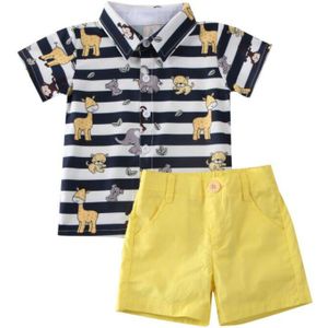 Citgeett Zomer Kids Baby Boy Gentleman Kleding Gestreepte Animal Print Tops + Gestreepte Geel Shorts Strand Set