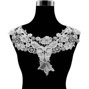 1 Pcs Witte Elegante Zwarte Katoenen Kant Stof 3d Bloemen Applicaties Ornament Borduren Naaien Patch Jurk Blouse Kleding