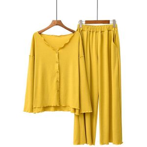 Herfst Dames Pyjama Set Comfort Effen Kleur Vrouwen Sexy V-hals Homewear 2 Stuks Lange Mouw + Broek Casual dragen