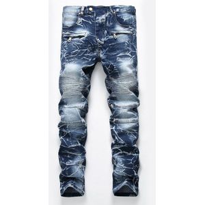 Mannen 3D Print Beauty & Wolf Elasticiteit Biker Jeans streetwear Hip hop Motorfiets skinny Joggers Denim broek Plus Size 40 42