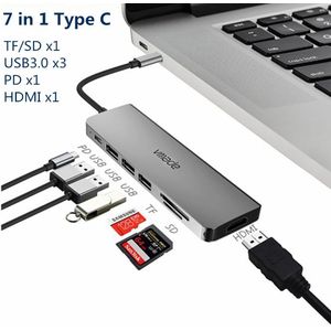 Usb C Hub Type C Naar Multi Port 7 In 1 Usb 3.0 Type-C Hub Naar Hdmi Adapter dock 4K Voor Macbook Pro Huawei Mate USB-C 3.1 Splitter,TF / SD Reader Slot PD Fast Charger te in Nederland