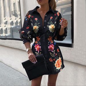 Hirigin Elegante Vrouwen Shirts Herfst Bloemen Gedrukt Button Dunne Blouse V Hals Lange Mouw Shirts Harajuku Zwart Blusas Mujer