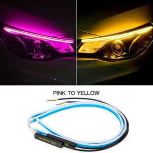 2Pcs Ultrafijne Auto Drl 30 45 60 Cm Led Dagrijverlichting Led Wit Richtingaanwijzer Geel Gids Strip voor Koplamp Montage