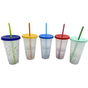 5/1Pcs Magische Kleur Veranderende Cups Ice Koud Drankje Mok Herbruikbare Plastic Koffie Sap Water Mok Met deksel En Stro