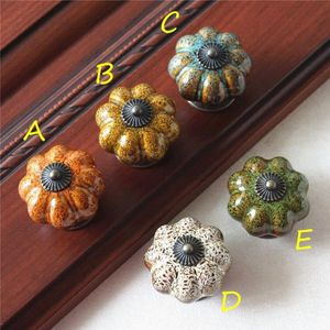 1Pcs Pompoen Knoppen Keramische Knoppen Dresser Knop Lade/Kast Handvat Pulls/Kleurrijke Keuken Kast Knop Meubels Hardware