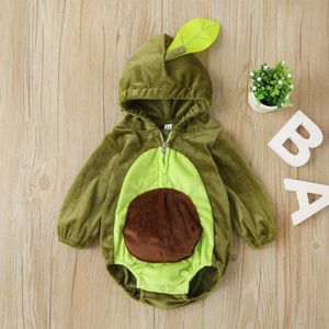 Kids Baby Meisjes Jongens Kleding Lange Mouw Avocado Bodysuit Hoodies Rits Fluwelen Totale Outfits Groen Een Stuk Pak