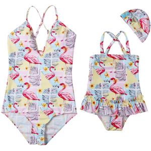 Beachwear Mum En Me Badmode Een Stuk Lange Thong Monokini Flamingo Badpak Voor Meisje En Vrouwen Familie Badpak