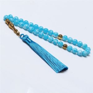 Mode 8Mm Blauwe Steen 33 Islamitische Gebed Kralen Moslim Rozenkrans Draad Kwastje Tasbih