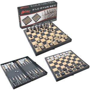 Schaken Backgammon Checkers Set Opvouwbare Board Game 3-In-1 Road Internationale Schaken Vouwen Schaken Draagbare Bordspel