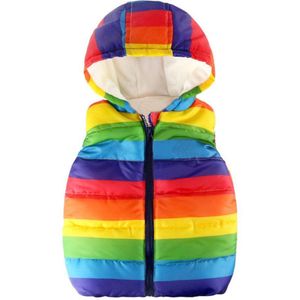 Peuter Kids Baby Grils Jongens Mouwloos Strip Regenboog Hooded Warm Vest Tops Unisex Gestreepte Kapmantel 827