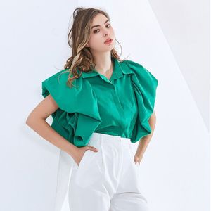 Twotwinstyle Elegante Effen Shirt Voor Vrouwen Revers Vlinder Mouw Grote Maat Wit Blouse Vrouwelijke Lente Modieuze Kleding