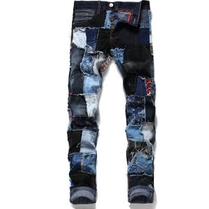 Jeans Mannen Europa Station Herfst En Winter Patroon Zwart Split Joint Gaten Patch Jeans Mannelijke Bedelaar Persoonlijkheid #248