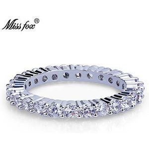 MISSFOX Valentijnsdag Zilveren Kleur Ringen Voor Vrouwen Prong Instellen Wave Mode Ringen Wedding Engagement Voor Vrouwen Ring