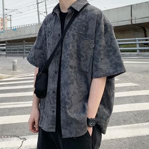 Mannen Shirts Tie Dye Korte Mouw Hip-Hop Turn-Down Kraag Streetwear Stijlvolle Single Breasted Losse Plus Size 3XL Casual Harajuku