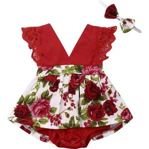 Baby Meisje Bloemen Romper + Hoofdband Meisje Ruche Valse Jurken Zomer Kleding Set Baby Kleding Pasgeboren Outfits