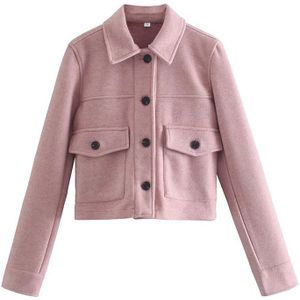 Kbat 2022 Herfst Jassen Vrouwen Mode Met Zakken Wollen Doek Shirt Jasje Vintage Lange Mouwen Vrouwelijke Bovenkleding Chic Top