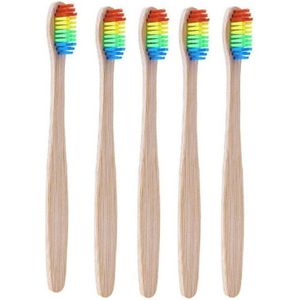 5Pc Natuurlijke Bamboe Tandenborstel Set Zachte Haren Houtskool Tanden Whitening Bamboe Tandenborstels Zachte Dental Oral Care