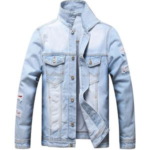Denim 2022 Mannen Losse Patch Lichtblauw Heren Ripped Denim Shirt Heren Jas Lange Mouwen