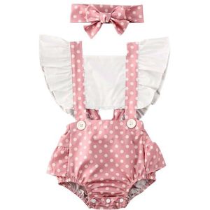 2Pcs Baby Meisje Stippen Romper Ruche Tops Jumpsuit Bloemen Shorts Kleding Outfits