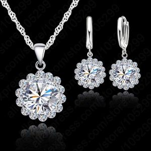 Prijs 925 Sterling Zilveren Bruiloft Sieraden Sets Cubic Zirkoon Ketting Hanger/Oorbellen Modieuze Vrouwen