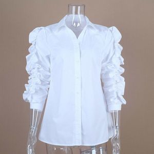 Chicever Patchwork Ruches Witte Blouse Tops Vrouwelijke Overhemd Revers Vlinder Mouw Slanke Vrouwen Shirts Koreaanse Casual Kleding