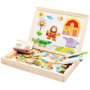 QWZ Houten Puzzels Voor Kinderen Cartoon Dieren Multifunctionele Magnetische Puzzel Tekentafel Educatief Speelgoed Voor Baby