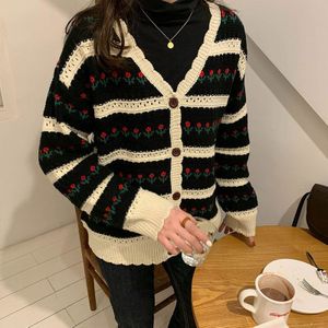 Gagarich Vrouwen Trui Koreaanse Style Chic Sweet Lange Mouwen Bloemen Knit Preppy Stijl Vest V-hals Truien Herfst Sueter Mujer