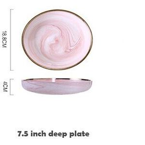 1 PCS Roze Marmer Keramische Diner Schotel Plaat Rijst Salade Noedels Kom Soep Porselein Plaat Servies Sets Servies Keuken Tool