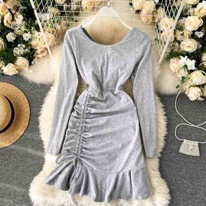 Yuoomuoo Ins Mode Ruches Ruches Mini Jurk Sexy Backless Hollow Out Taille Slim Bodycon Dress Party Dames Jurken Vestidos