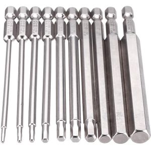 10 Stuks 100Mm 1/4 Inch Schacht S2 Staal Hex Head Inbussleutel Schroevendraaier Bit Boor Set