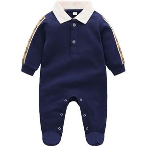 Lente Herfst Mode Stijl Pasgeboren Baby Kleding Donkerblauw Gebreide Katoenen Lange Mouwen Jongen En Meisje Romper 0-24 Maanden