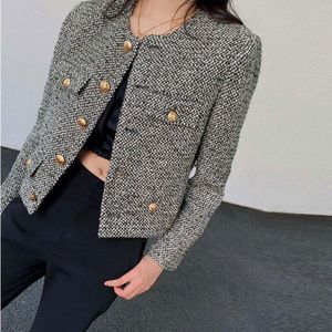 Lente En Herfst Koreaanse Vrouwen Enkele Breasted Luxe Chic Tweed Wollen Jas Retro Jasje Top Uitloper