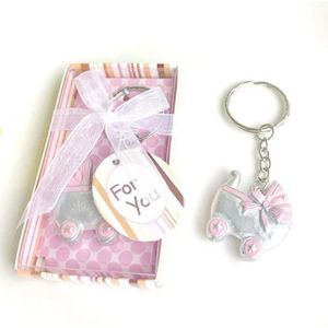 10 Stks/partij Roze/Blauw Kinderwagen Sleutelhangers Geboorte Doop Sleutelhanger Gunst Baby Shower Gunsten Souvenir