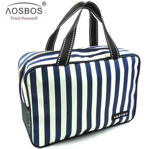 Aosbos Mesh Gestreepte Cosmetische Tassen Grote Capaciteit Waterdichte Oxford Toilettas Tote Vrouwen Mannen Travel Organizer Make-Up Tas