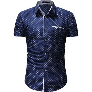 Zomer mannen Business Shirt Slim Korte Mouw Pocket Dot Print Casual Sociale Office Tops Revers Plus Size Zachte Mannen Shirt