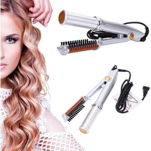 2 In 1 Lonic Hair Curler Anti Frizz Curling Iron Brush Ceramic Curling Rollar Tongs Hair Styler Straightening Comb