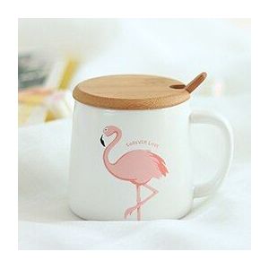 350Ml Leuke Roze Flamingo Keramische Mok Koffie Met Deksel En Lepel Koffie Melk Thee Water Cups