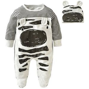 Herfst Baby Boy Kleding Set Baby Boy Zebra Grijs Katoen Met Lange Mouwen Jumpsuit Pasgeboren Rompertjes + Hoed baby Kleding Set
