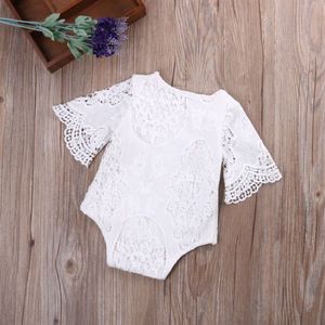 Korte Mouwen Kant Romper Voor Pasgeboren Baby Meisje Zomer Kant Gehaakte Jumpsuit