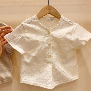 Koreaanse Kinderkleding Ins Kinderen Mannen En Vrouwen Schat Zomer Ademend Katoen En Linnen Shirt Korte-mouwen