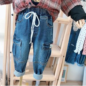 Lente Kinderkleding Jongens Tij Pocket Jeans Mode Kinderen Jongens Casual Cargo Broek Peuter Denim Broek Baby jeans